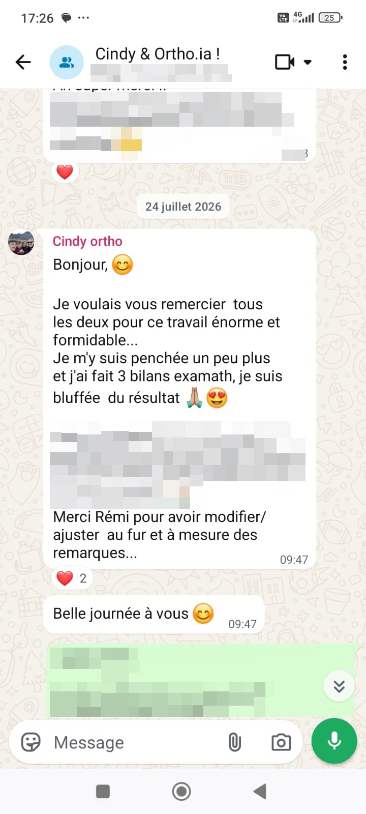 Message WhatsApp de Cindy, orthophoniste, testeuse beta, à propos d'Ortho.ia